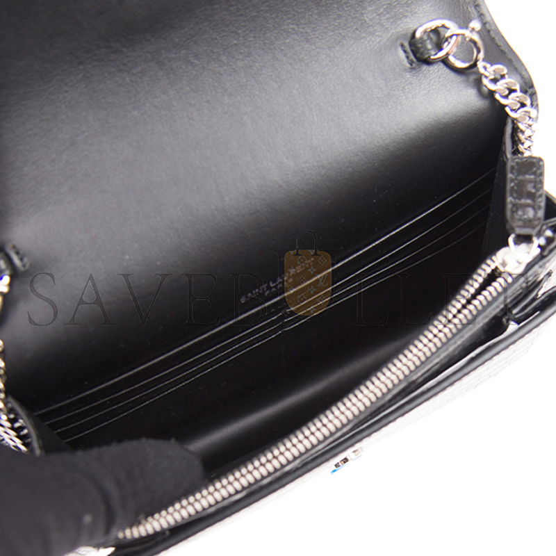 YSL SUNSET CHAIN WALLET IN CROCODILE-EMBOSSED SHINY LEATHER 533026DND1N1000 (19*14*5.5cm)